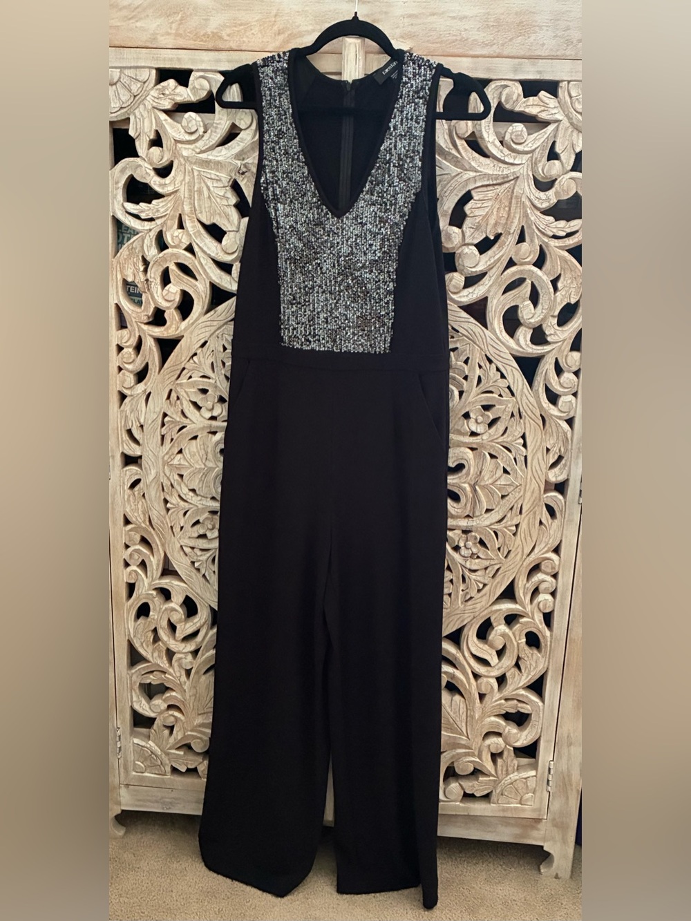 Karen Kane Black Jumpsuit with Silver Sequin Bodice